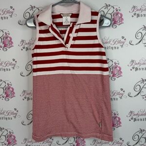 Esprit tank top collared Red white light pink Striped Tank Top button up